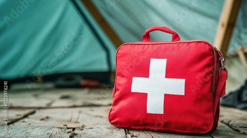 Red Cross Emergency Medic Bag in Disaster Relief Tent
