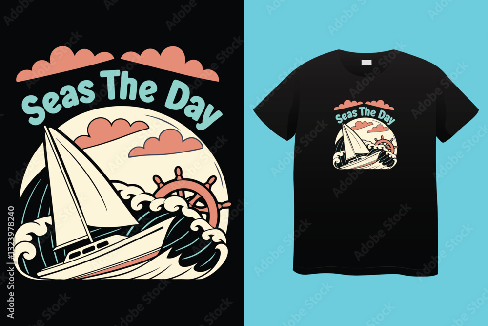 Wooden boat on water waves sketch engraving vector illustration. T-shirt apparel print design. Scratch board imitation. Black and white hand drawn image. Wooden boat on water waves sketch engraving vector illustration. T-shirt apparel print design. Scratch board imitation. Black and white hand drawn image.