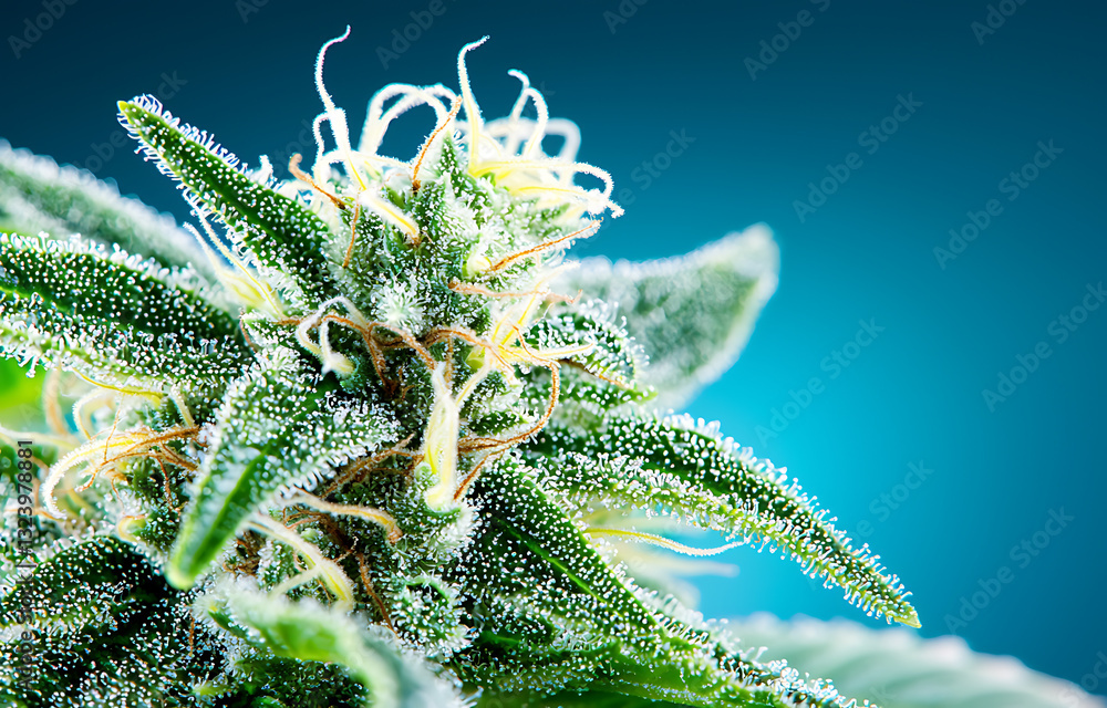 Fototapeta premium Cultivating cannabis close-up of a flowering plant indoor grow room photography macro shot nature plants