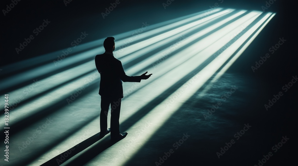Silhouette of Businessman in Light Beam Silhouette of Businessman in Light Beam