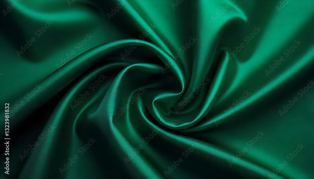 Obraz premium Dark emerald green silk satin fabric backdrop. Product space. Drapery. Show mockup presentation fashion show podium display . Beauty luxury festive cosmetics perfume, created with generative ai