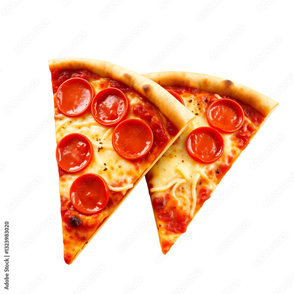 two slices of pepperoni pizza isolated on transparent background Generative Ai. two slices of pepperoni pizza isolated on transparent background Generative Ai.