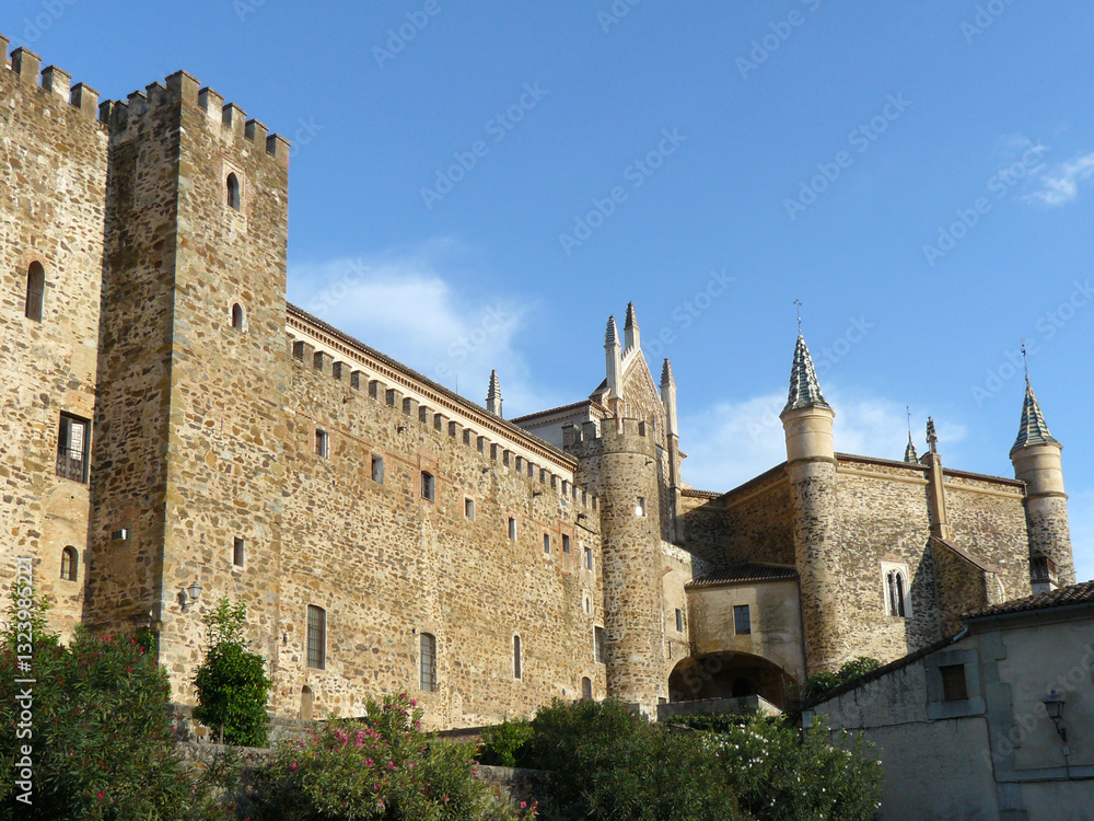 Guadalupe (Cáceres) Spain. Exterior of the hostel of the Royal Monastery of Our Lady of Guadalupe. Guadalupe (Cáceres) Spain. Exterior of the hostel of the Royal Monastery of Our Lady of Guadalupe.