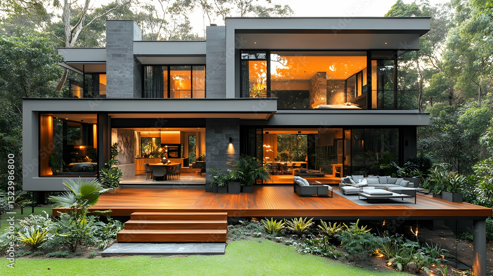 Modern home in a forest setting