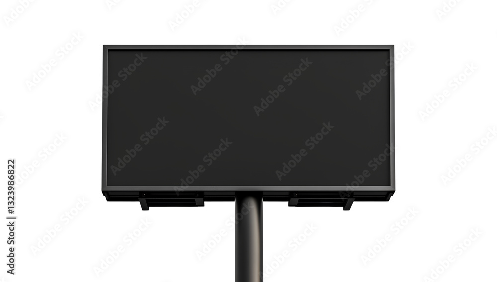 Naklejka premium Black blank billboard sign on a pole, isolated mockup template with a transparent background