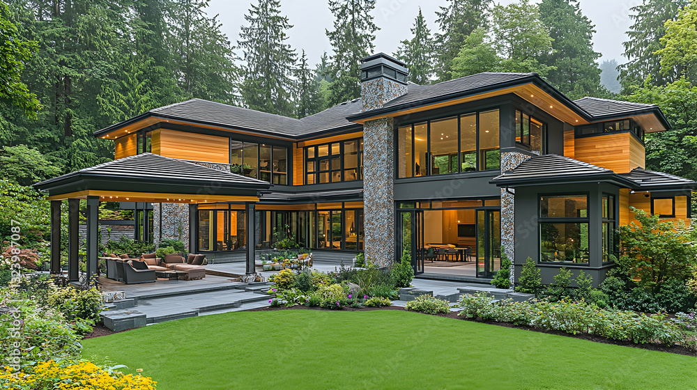 Modern home in lush garden setting Modern home in lush garden setting