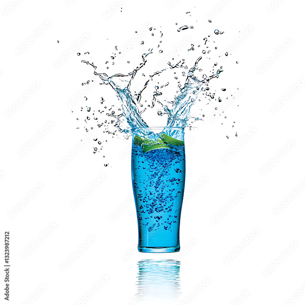 Refreshing blue drink splashing in glass studio setting beverage photography vibrant environment close-up view Refreshing blue drink splashing in glass studio setting beverage photography vibrant environment close-up view