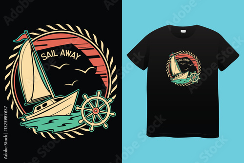 East Dock yachting company sailing team cute vintage vector print for children kid boy marine wear tee shirt