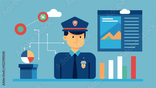 One police department is using data to determine the most effective times for patrol officers to be present in certain areas leading to a decrease in criminal activity.. Vector illustration