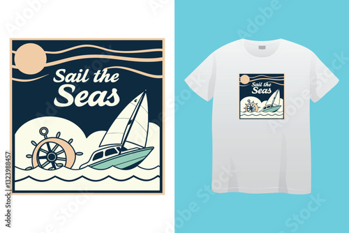 East Dock yachting company sailing team cute vintage vector print for children kid boy marine wear tee shirt