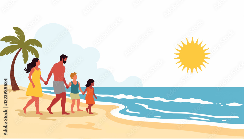 Family walking on the beach during sunset Family walking on the beach during sunset
