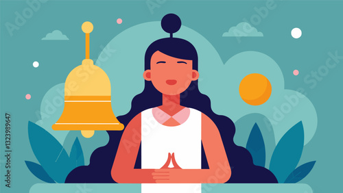 As the mindfulness bell rings you close your eyes and focus on the rise and fall of your breath.. Vector illustration