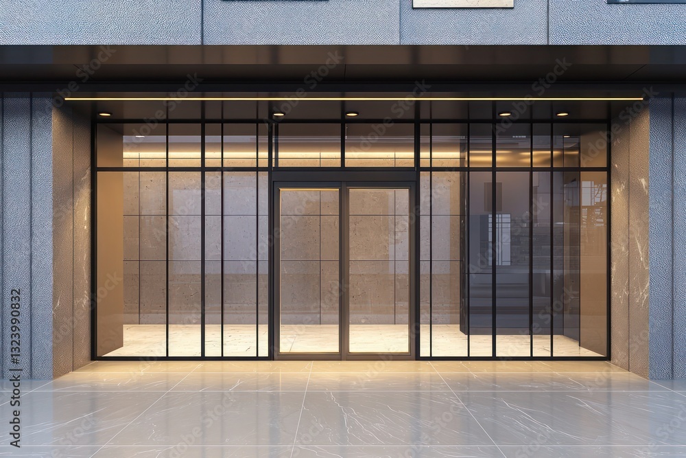 Fototapeta premium Glass panels and clean look define 2025 door in stylish home facade.