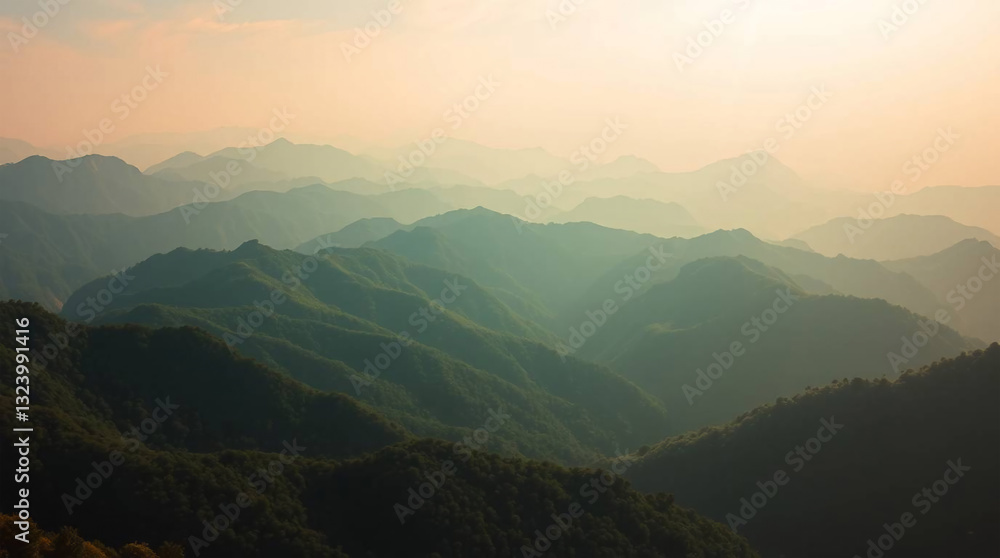 Naklejka premium Mountain landscape in the morning at sunrise