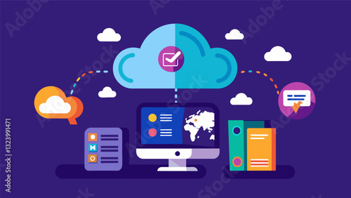 Innovative cloud storage solutions are utilized to store and preserve historical data ensuring its safety and accessibility for future generations.. Vector illustration