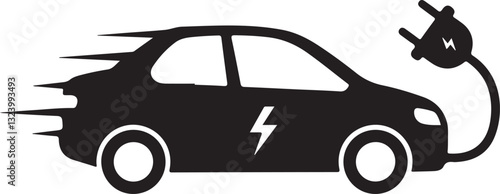 Electric car with plug icon symbol, EV car, Green hybrid vehicles charging point logotype, Eco friendly vehicle concept. Vector illustration

