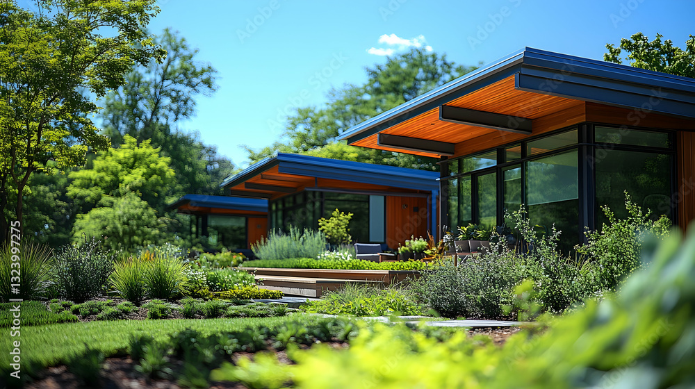 Modern homes nestled in a landscaped garden Modern homes nestled in a landscaped garden