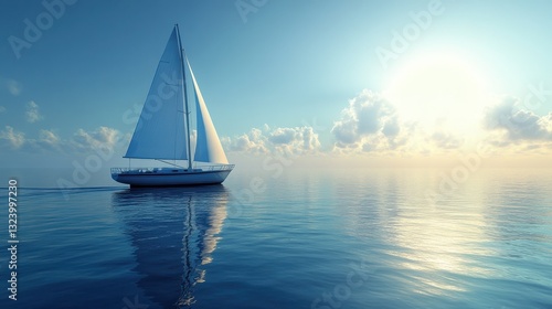 A sleek sailboat, its sails billowing in the gentle wind, cuts a pristine path against a crystal-clear, transparent background, inviting viewers to embark on an imaginary voyage.