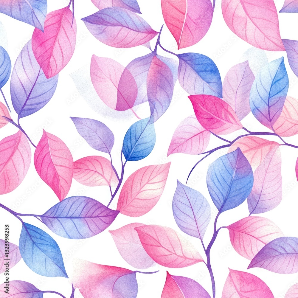 Watercolor seamless pattern with pink and purple leaves. Watercolor seamless pattern with pink and purple leaves.