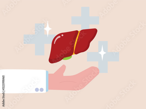 Liver doctor hand organ donation transplantation disease hepatitis medicine cirrhosis cancer vector illustration concept awareness treatment surgery anatomy diagnosis prevention inflammation support