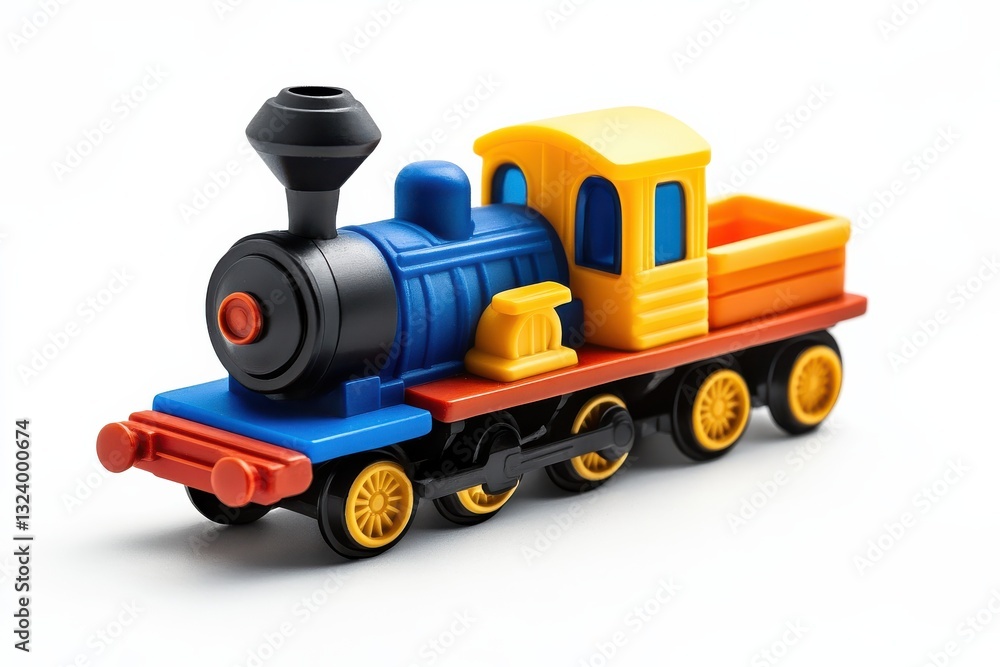 Fototapeta premium A colorful toy train set in vibrant hues ready for imaginative adventures indoors isolated on transparent background