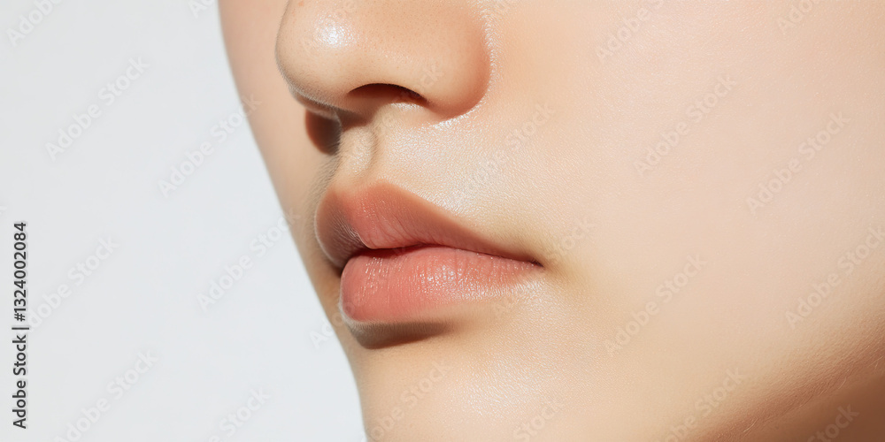 Close-up of Female Mouth and Nose with Peach-Toned Lips Close-up of Female Mouth and Nose with Peach-Toned Lips