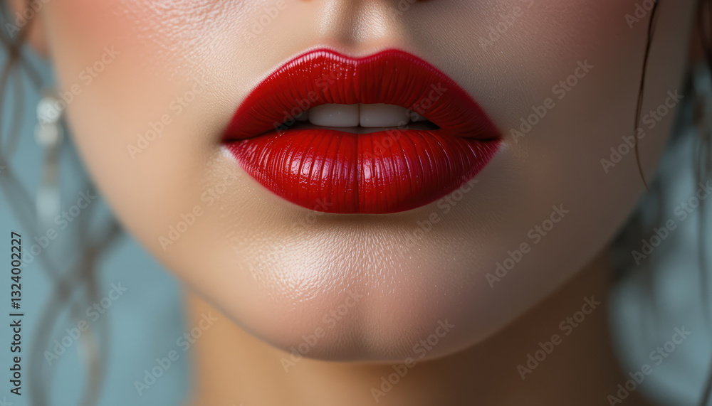 Fototapeta premium Sexy female red lips closeup. 