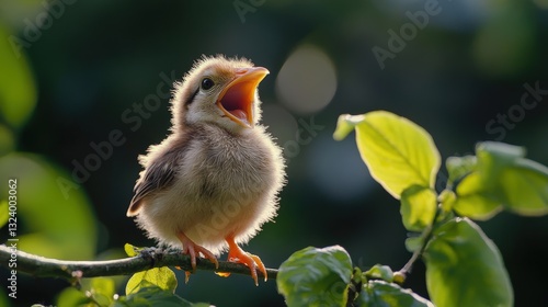 A tiny baby chick chirping, but its beak slowly unhinges wider than normal