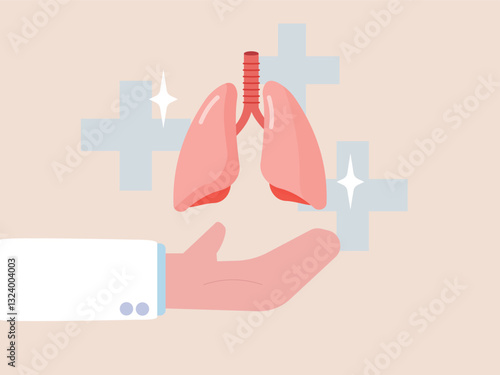 Doctor hand holding lung pulmonary organ transplant donation medicine disease care support vector illustration concept technology surgery patient health respiratory helps protection container