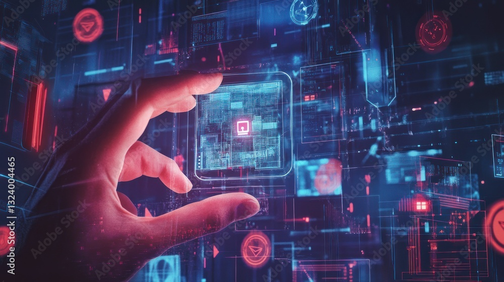 custom made wallpaper toronto digitalA hand holding a cold storage hardware wallet, surrounded by layers of digital shields and biometric security scans.