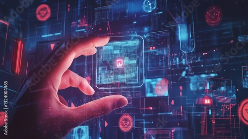 Wallpaper Mural A hand holding a cold storage hardware wallet, surrounded by layers of digital shields and biometric security scans. Torontodigital.ca