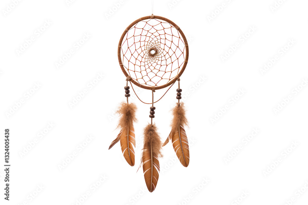 Obraz premium Dream catcher with intricate feather details hanging against a plain white background