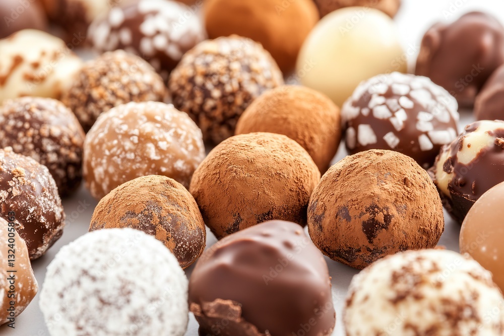 Assorted chocolate truffles displayed with rich textures and flavors Assorted chocolate truffles displayed with rich textures and flavors