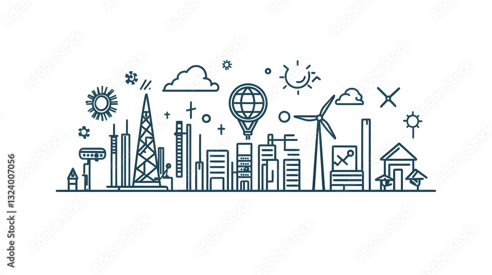 Obraz premium Comprehensive Ecology Line Icons Concept for Energy, Safety, Eco, and Electronics