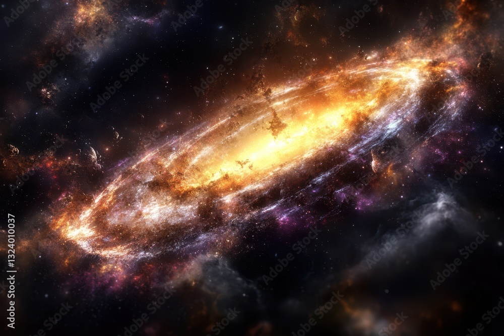 Fototapeta premium Vibrant spiral galaxy with glowing stars and cosmic dust in deep space at night