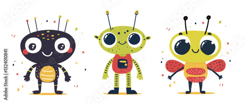 Cute Cartoon Aliens in a Fun Space Illustration. Perfect for children s themes, sci-fi projects, and space adventures.