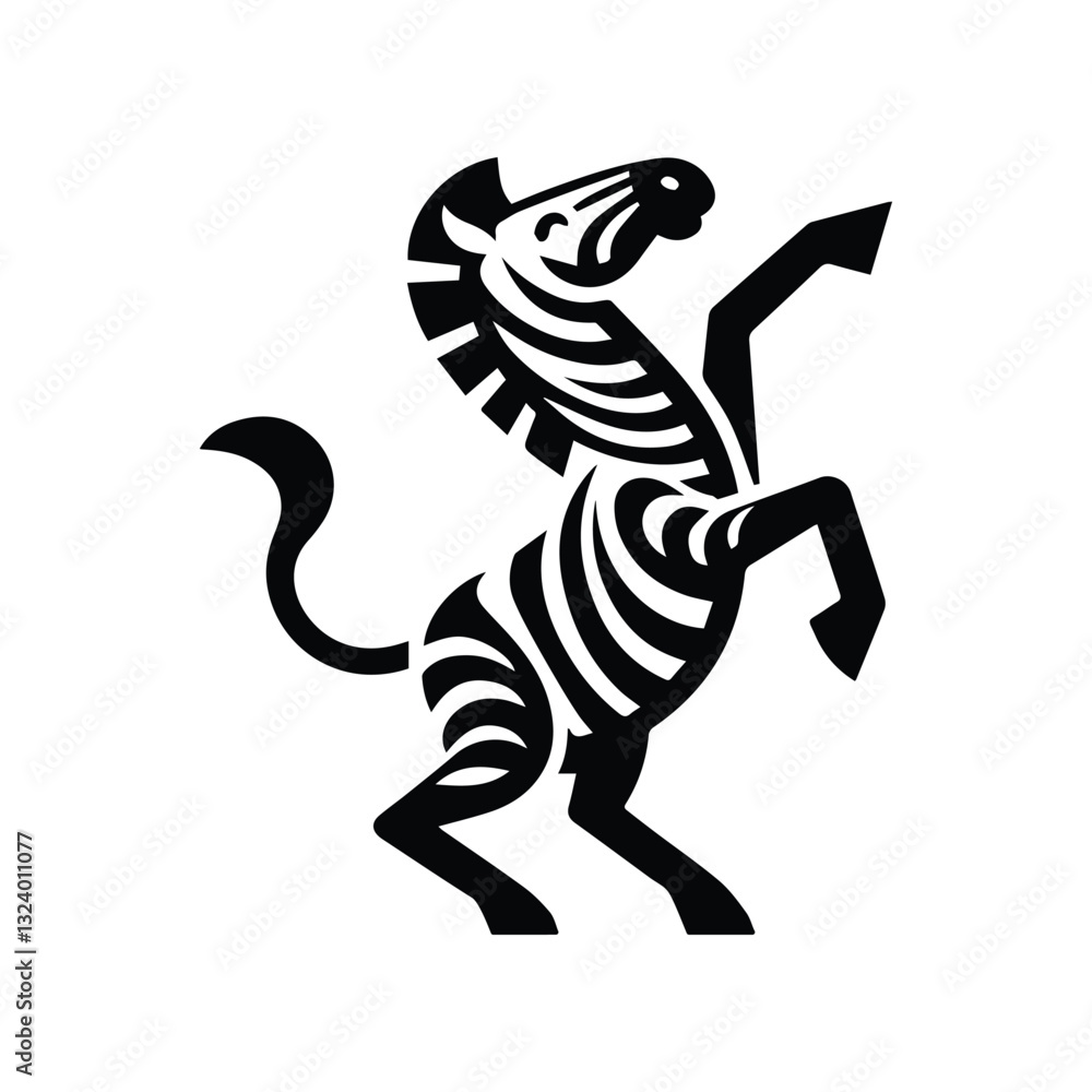 funny zebra dancing, isolated icon, striped horse silhouette