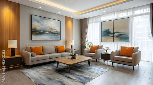 Wallpaper Mural Modern living room design with warm tones Torontodigital.ca