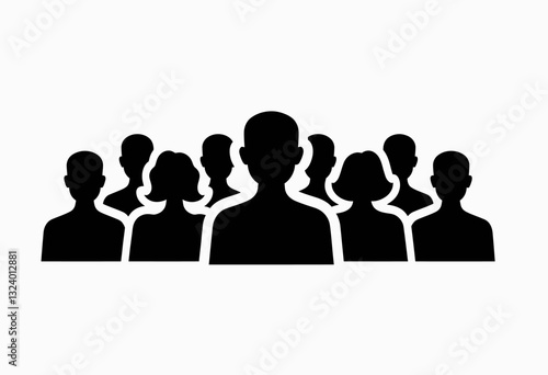Social Group Illustration: Black Silhouette Vector of a Crowd, Perfect for Social Media Campaigns, Event Advertisements, and Community Outreach Designs.

