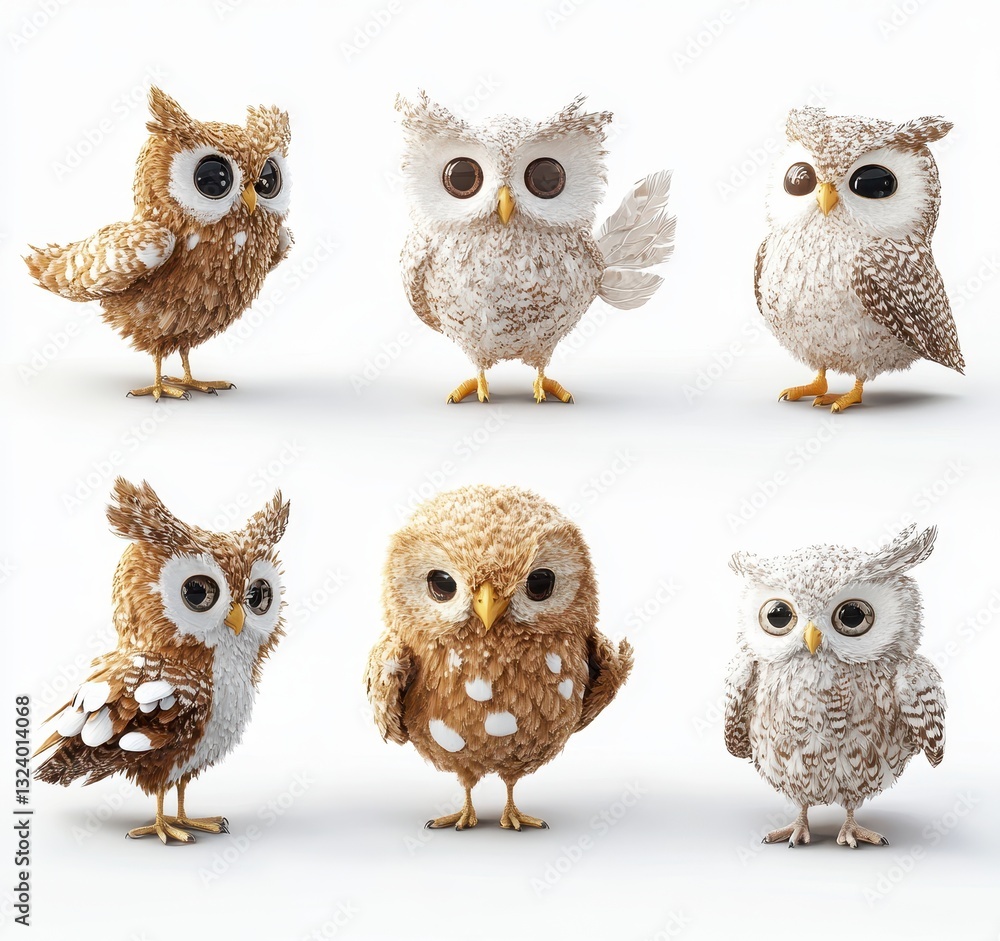 Six Pixelated Owls Brown and White Digital Art Six Pixelated Owls Brown and White Digital Art