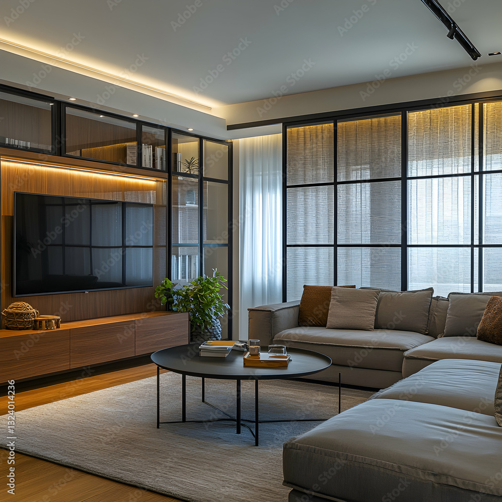 Modern living room with built-in entertainment center Modern living room with built-in entertainment center