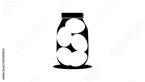 Pickled eggs in a glass jar, black isolated silhouette