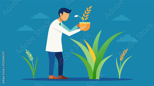 In their efforts to combat food insecurity plant geneticists have developed a hybrid rice variety that is more resistant to pests and diseases.. Vector illustration