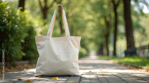 Tote bags in the garden, bag mockup