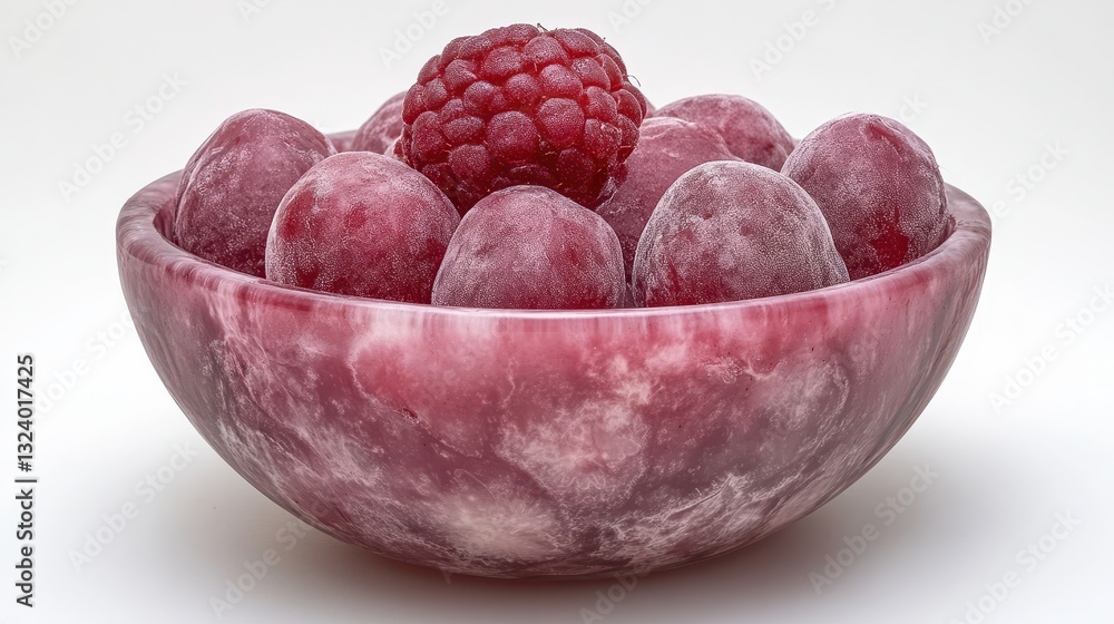 A vibrant, acai berry bowl, its smooth surface glistening under the soft glow, sits majestically against a pristine white backdrop, inviting the beholder to indulge in its healthy and delicious A vibrant, acai berry bowl, its smooth surface glistening under the soft glow, sits majestically against a pristine white backdrop, inviting the beholder to indulge in its healthy and delicious