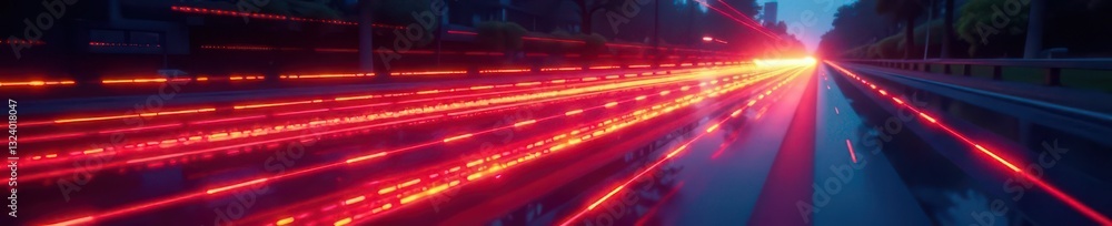 Fototapeta premium Swirling light streaks simulating dynamic car taillights , background, warning, brake