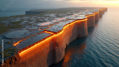 Glowing Coastal Cliffs, Luminous Sea Shoreline