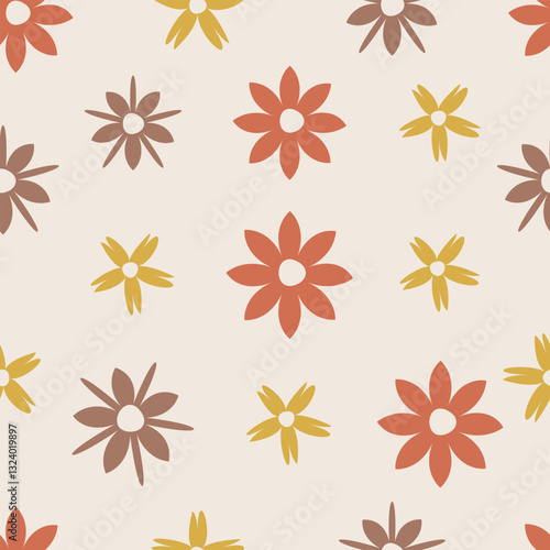 Flower seamless pattern with color trends 2025. This pattern used color Mochka, Mousse, and harmonic colors. Vector illustration for printing, wrapping paper, wallpaper, and textile materials. 