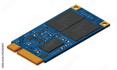Isometric solid state drive. Drive ssd storage illustration. SSD M.2 illustration. Computer hardware components. Vector illustration