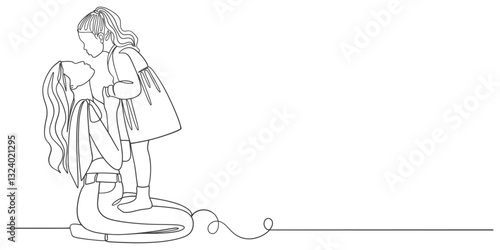 Mother and baby line art style vector illustration, mothers day celebration background